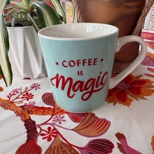 Coffee is Magic Starbucks Mug - Light Teal Blue and Red